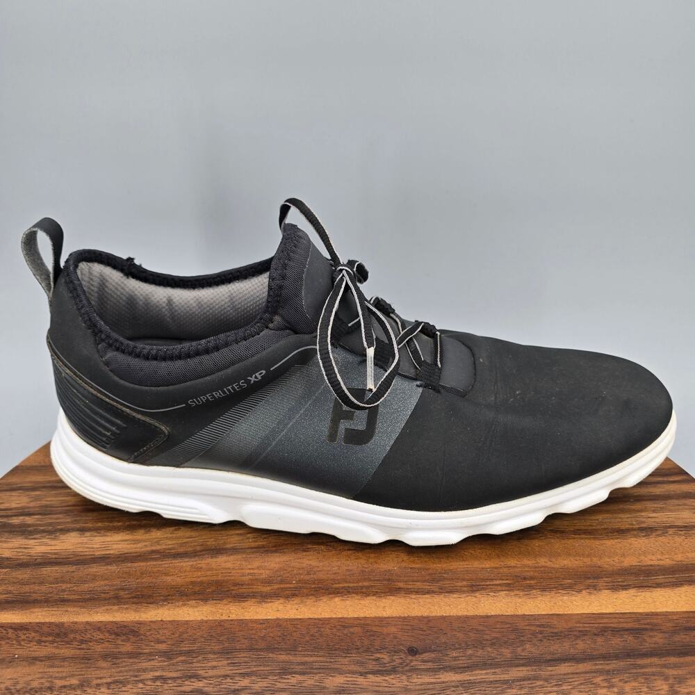 Footjoy FJ Superlites XP Golf Shoes Men's 12 M Black Lace Up Spikeless Sneakers